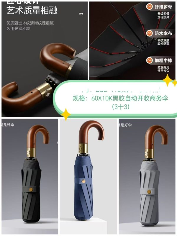 60X10K black vinyl automatic opening and closing business umbrella (3+3)